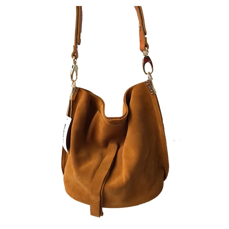 tan suede bucket bag