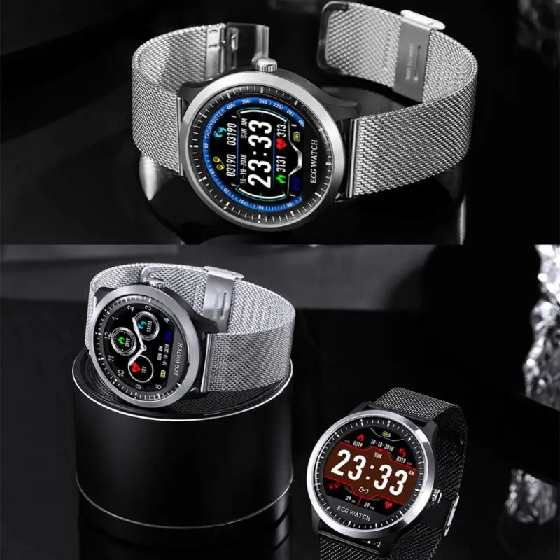 

N58 Round metal Smart Watch with Electrocardiograph Display ECG PPG HRV Report Heart Rate Blood Pressure Monitor Smartwatch