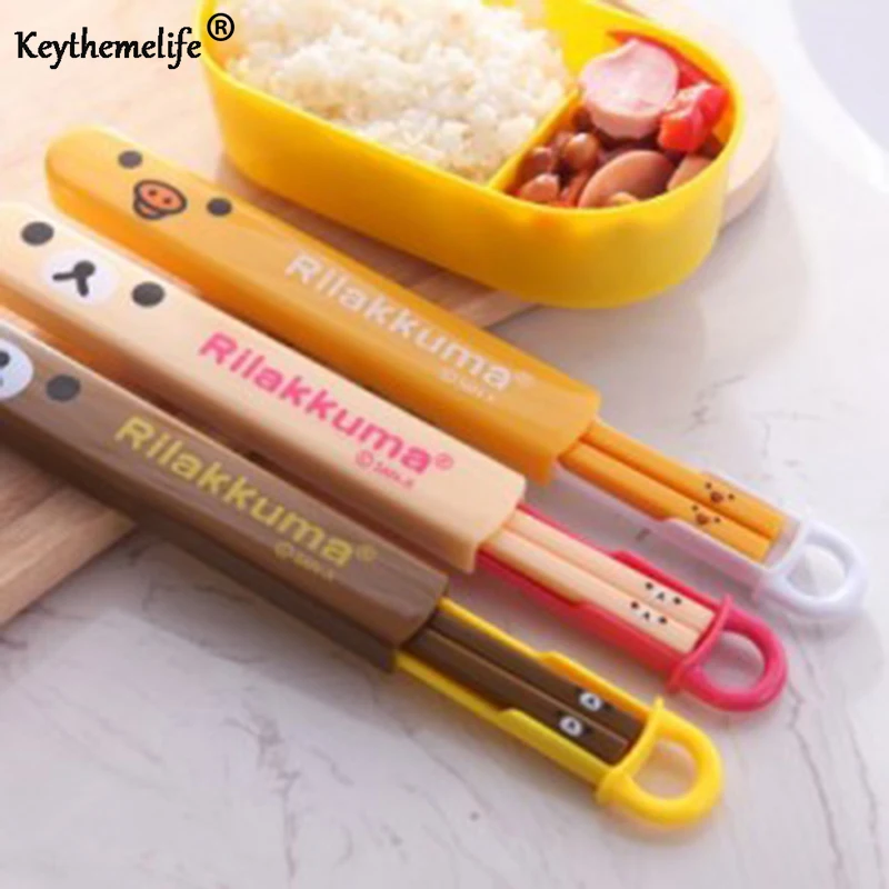 Keythemelife Носки с рисунком медведя из мультика набор палочек для еды Кемпинг Пикник посуда набор подарок для детей Японии стиль прекрасный палочки еды CF - изображение