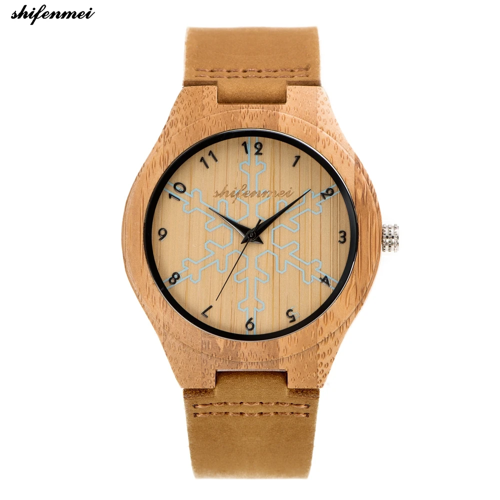 

shifenmei S5537 Men / women Watches Simple Pure Analog Bamboo Clock Man Genuine Leather Luxury Quartz wristwatch male Watch