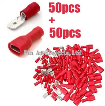 

100x 6.3mm Red Female/Male Spade Insulated Electrical Crimp Terminal Connectors