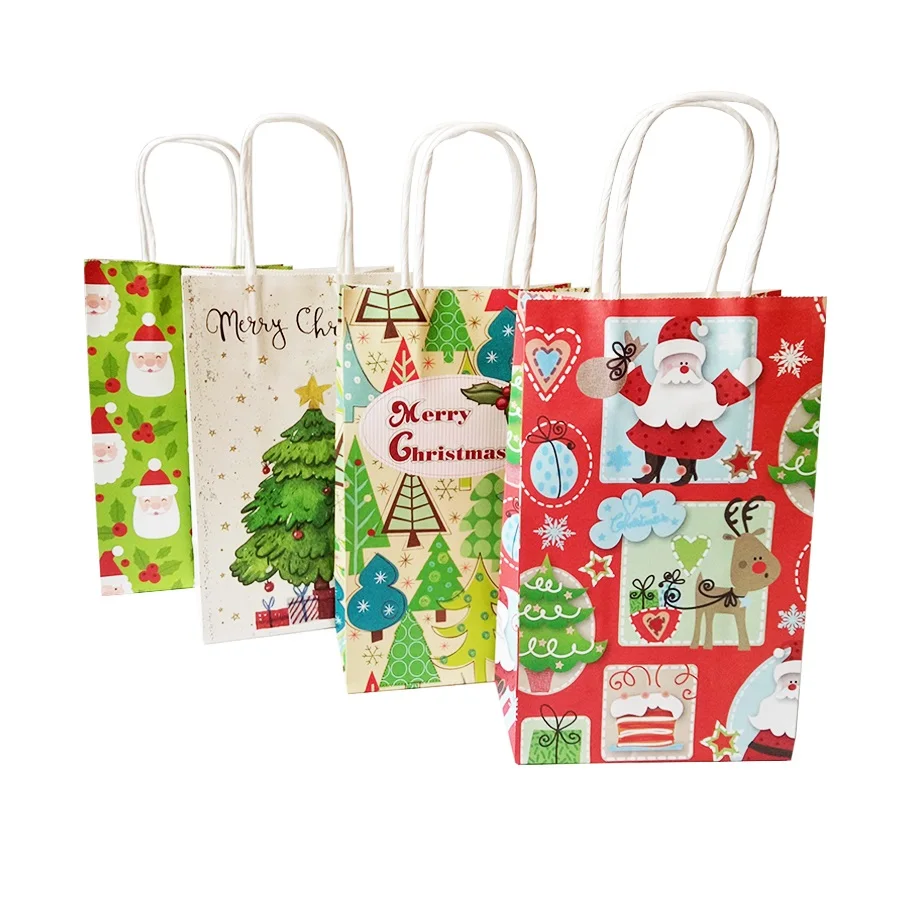 

10pcs/lot Merry Christmas Gift Bag With Handle 21x13x8cm Gift Decoration Paper Bag Lovely Christmas Tree Santa Claus Paper Bag