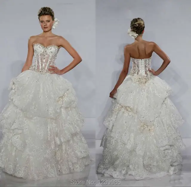 fashion 2016 custom made bridal gown sweetheart beaded lace bones