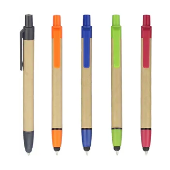 2 in 1 Stylus Eco Paper Ball Pen,Green Concept Touch Screen Ballpoint Pen,Customized Promotion Logo Gift,for Smart Phone 1