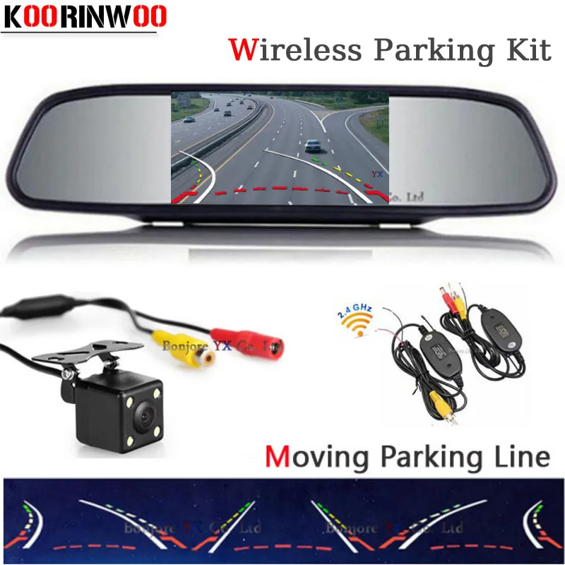 

Koorinwoo Wireless Car Rear View Camera Moving Dynamic Trajectory Parking Guide Lines 4.3" Mirror monitor Display Video System
