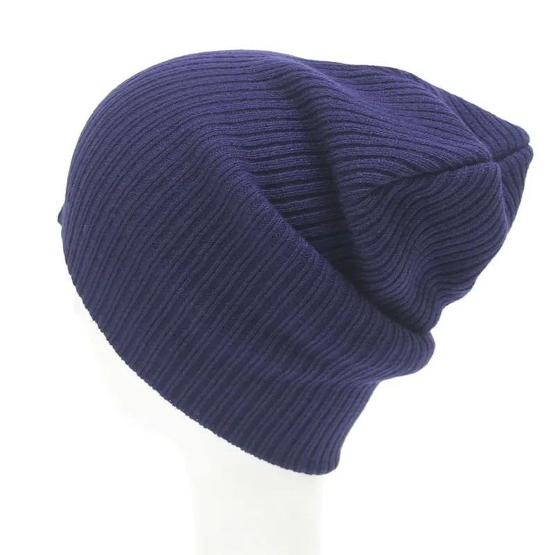 New Fashion Women/Men Knitting Beanie Stretch Cap Hats Hip-Hop Winter Warm Caps Unisex Women Feminino Bone - Цвет: Navy Blue