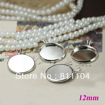 

12mm Silver Plated Copper Circle Tray Bases Blank Pendant Bezel Cup Charm Settings Findings DIY CABs Cabochons Bulk Wholesale
