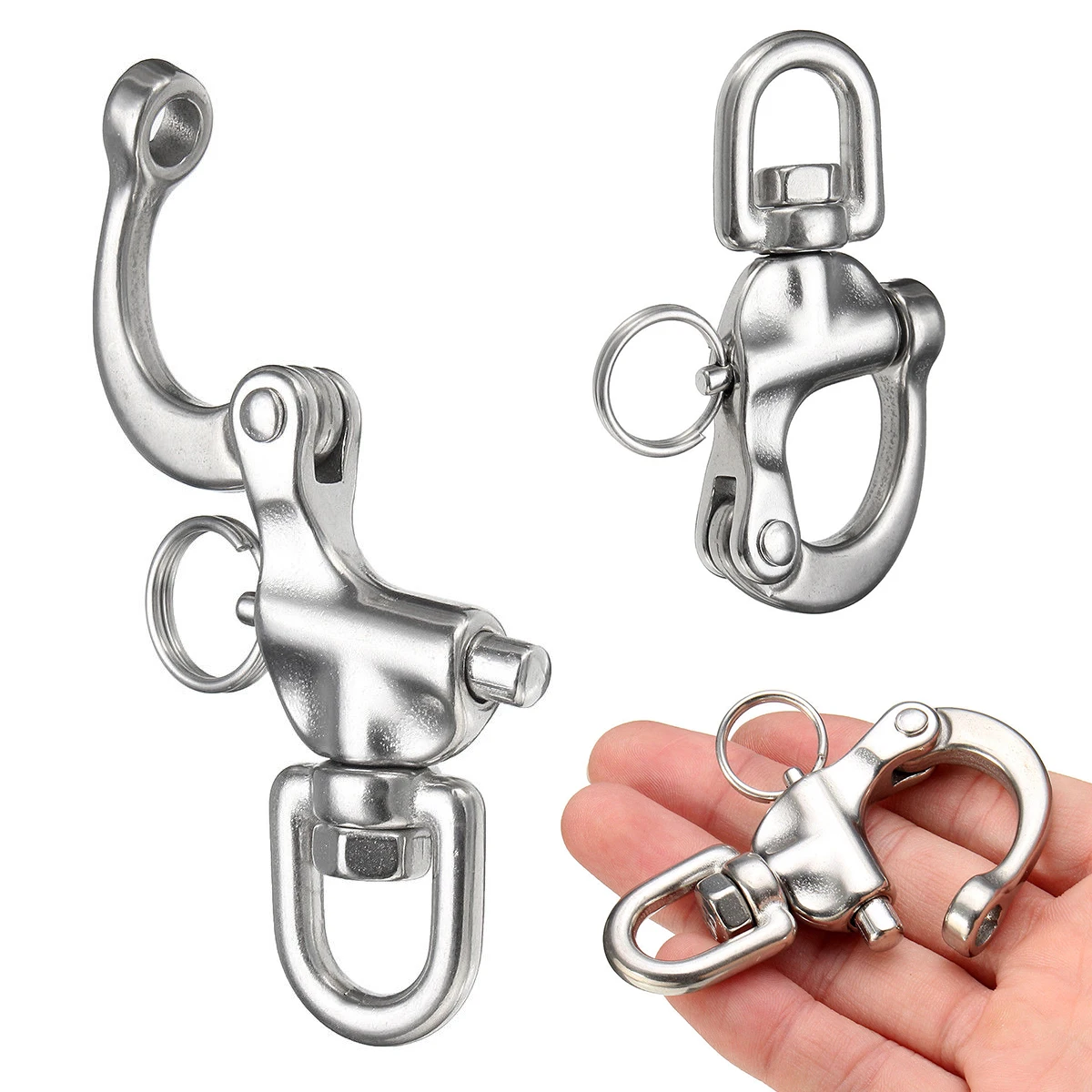 Mayitr 316 Stainless Steel Swivel Shackle Quick Release Boat Anchor Chain Eye Shackle Swivel Snap Hook for Marine Architectural