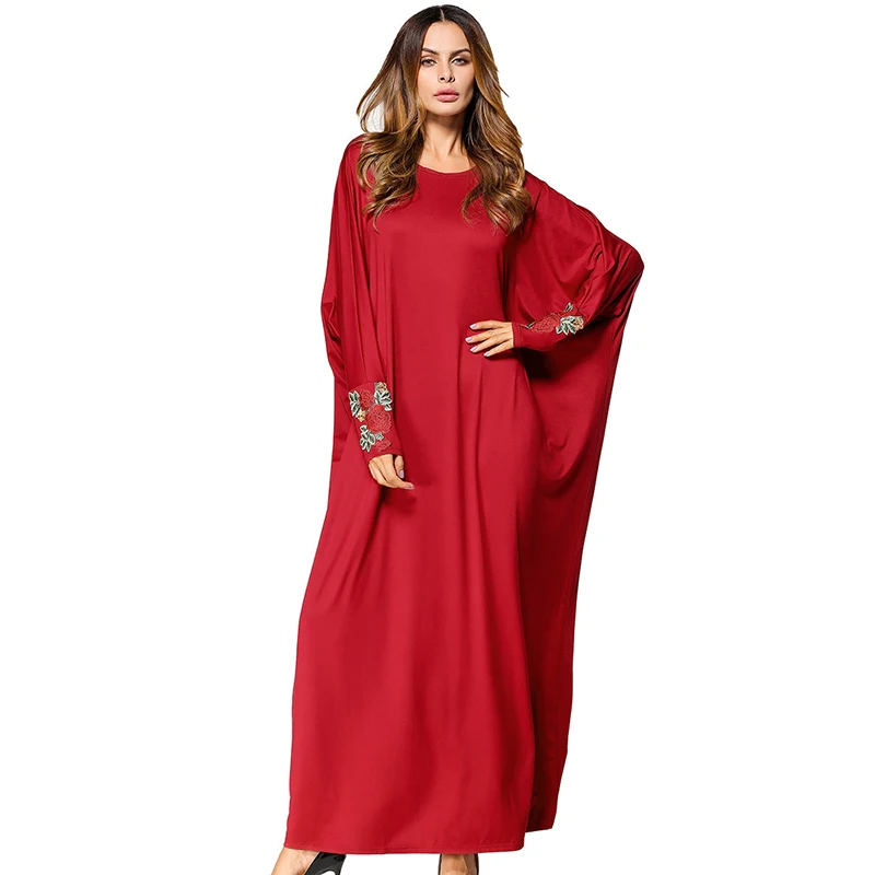 

Muslim Abaya Bat Sleeve Embroidery Maxi Dress Loose Style Kimono Long Robe Gowns Jubah Ramadan Middle East Arab Islamic Clothing