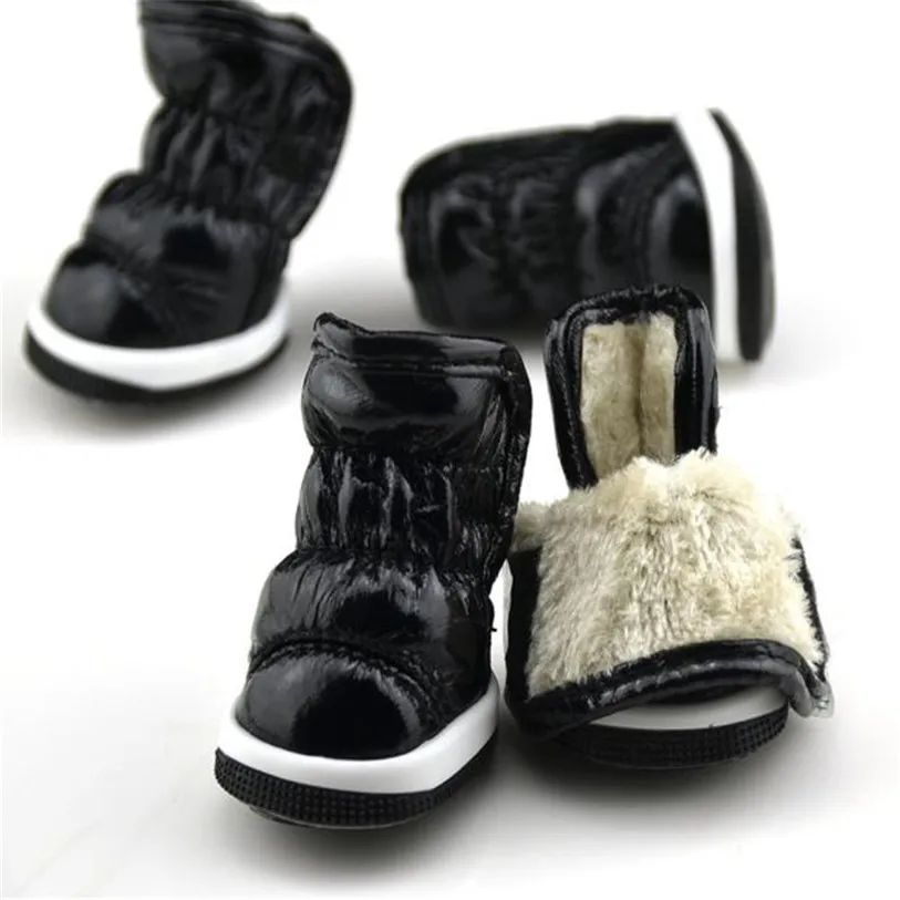 XS-XL Winter Space Leather Shoes for Dogs 4PcsSet Plush Dog Boots Outdoor Snow Walking Puppy Sneakers Pet Supplies 40DC20 (3)