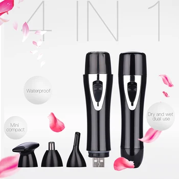 

4 in1 Electric Lady Shaver Mini USB Rechargeable Nose Hair Trimmer Waterproof Body Hair Remover Armpit Leg Bikini Women Epilator