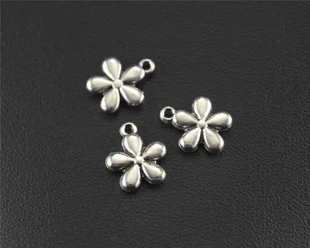 

50pcs Silver Color Mini 5 leaf flower Charm DIY Necklace Bracelet Bangle Findings 11x8mm A1476
