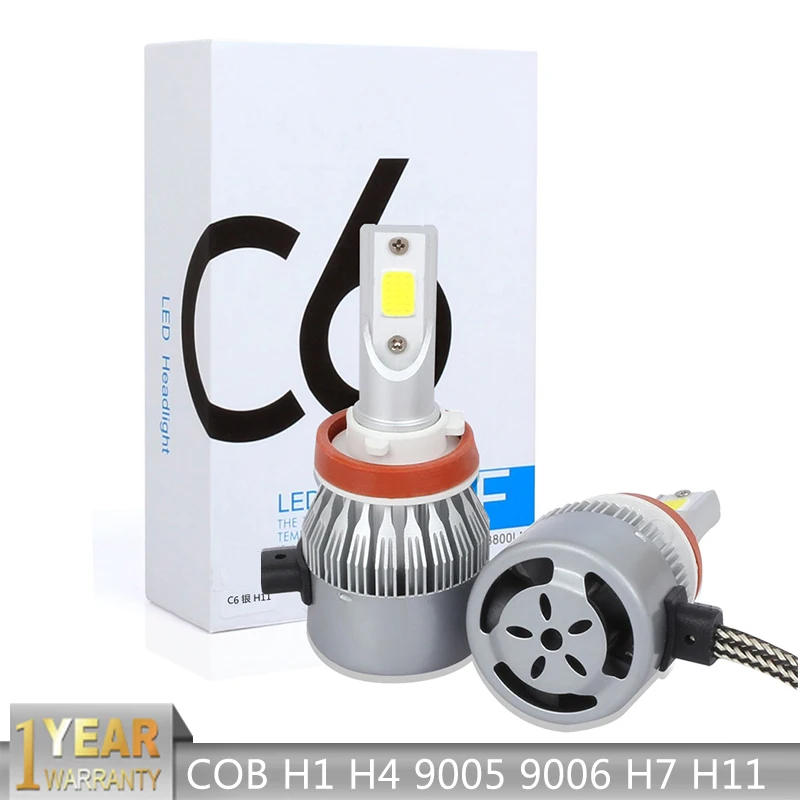 

2Pcs H1 H4 H7 Led Bulb Car Headlight H11 9005 9006 6500K C6 Cob Fan Turbo Hi Led Auto Lamp 8000LM Mini Salut Lights Fog Lamps