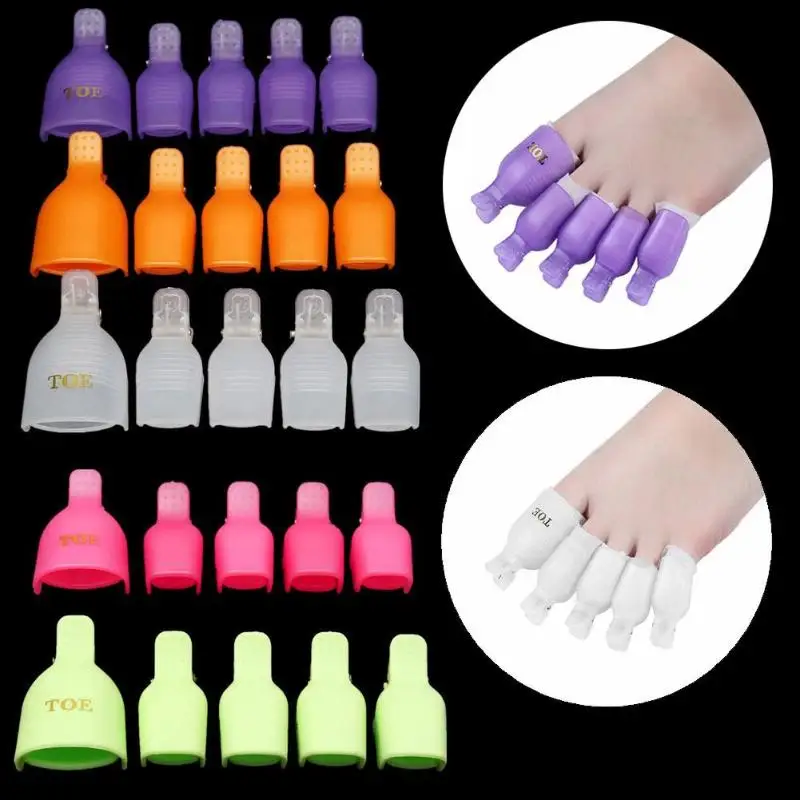 5pcs/set Reusable Plastic Toe Nail Art Polish Remover Pedicure Polishing Removal Foot Toe Nail Clips Soak Off Caps Manicure Tool