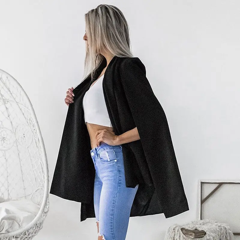 

Fashion Autumn Women Blazers and Jackets Work Office Lady Suit Slim None Button Business female Poncho Cape blazer Coat