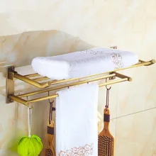 Вешалка для полотенец для ванной комнаты, складная античная латунь, держатель для полотенец, настенный держатель для ногтей, 60 см, для ванной комнаты, декоративная полка для хранения полотенец