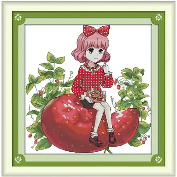 

Strawberry girl s Counted Cross Stitch 11CT 14CT Cross Stitch Set Wholesale Cross-stitch Kit Embroidery Needlework
