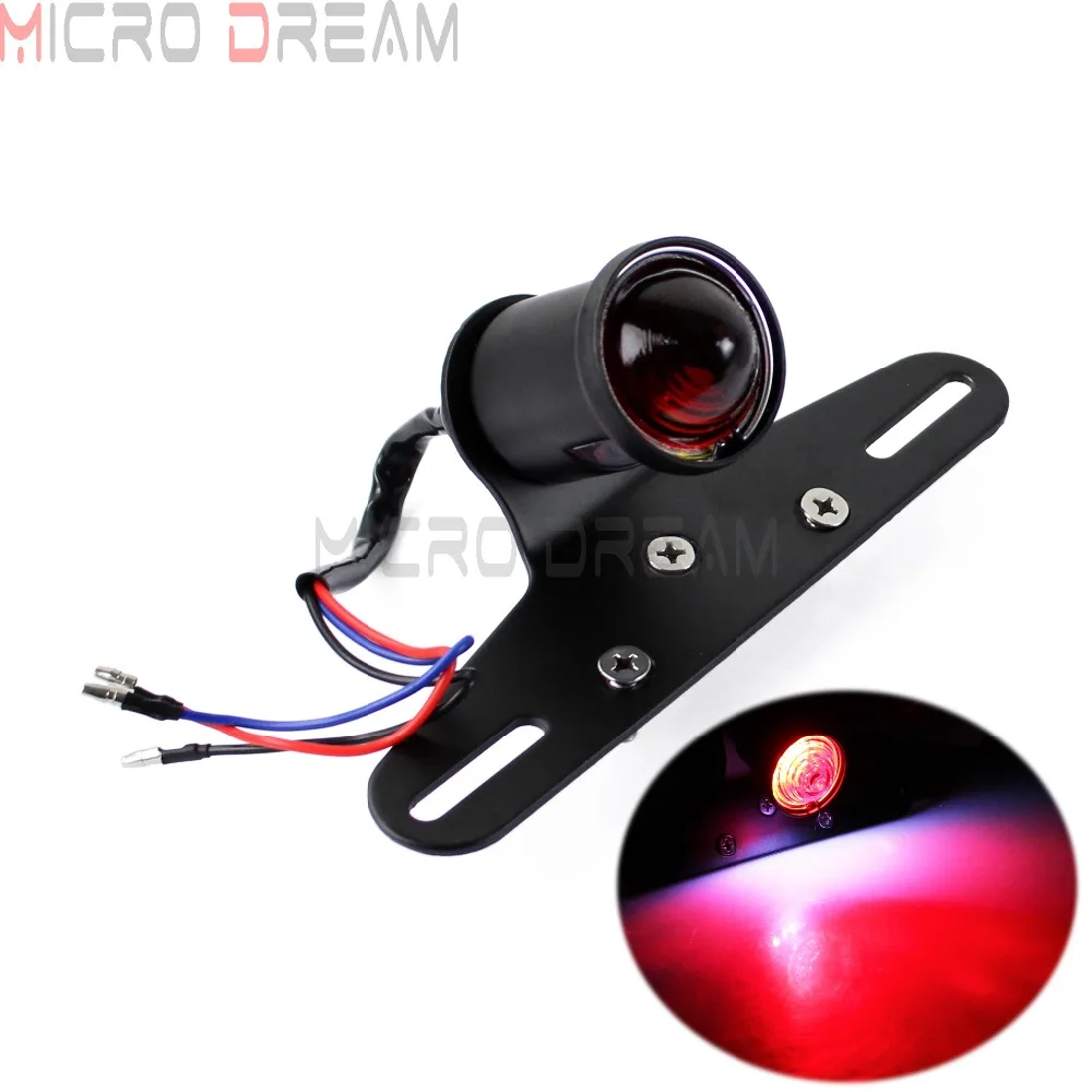 Universal Motorcycle Custom Lucas Taillight 12v LED Rear Stop Brake Tail Light w/ License Plate Bracket Lamps For Harley Honda |