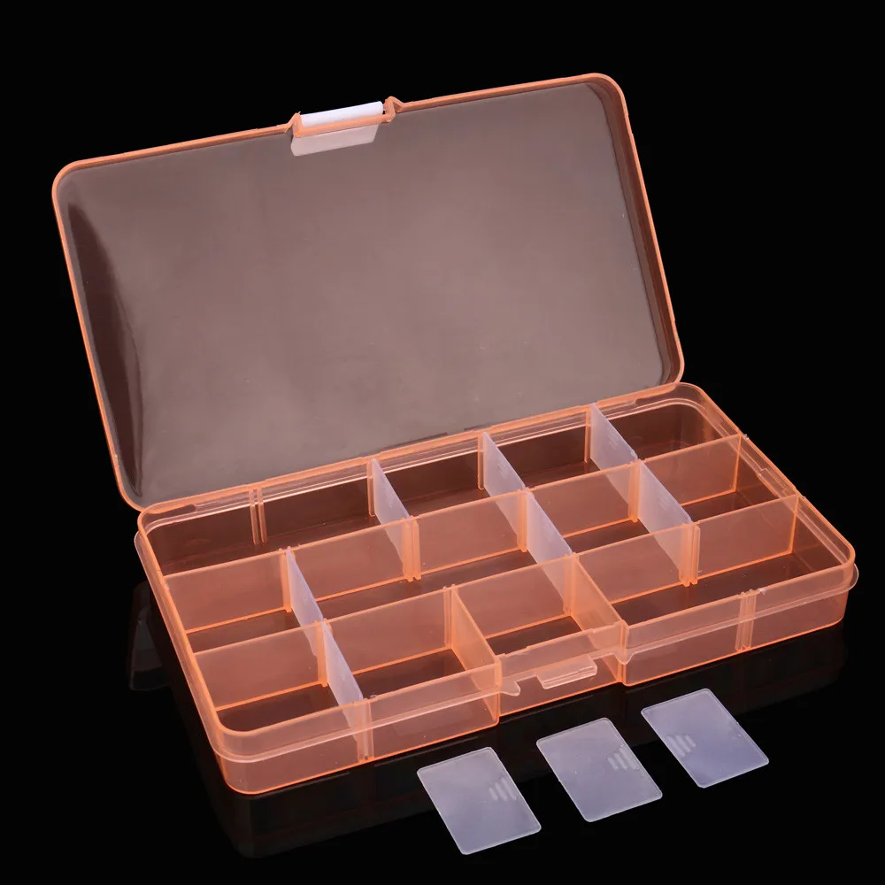 

Hot Sale Plastic 15 Slots Adjustable Jewelry Storage Box Case Craft Organizer Bead Jewelry Box Case Holder make up organizer