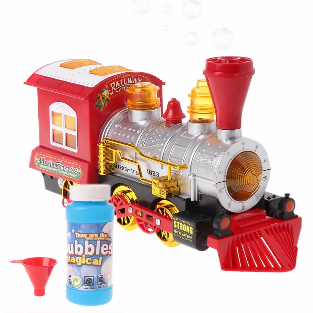 

2018NEW Locomotive Engine With Light And Music Bubble Blowing Toy Train Battery Powered