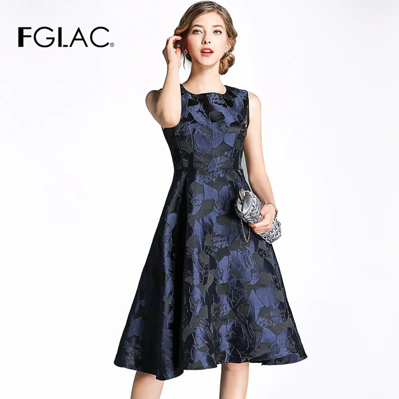 

FGLAC Women dress Fashion Casual sleeveless summer dress Elegant Slim High waist Jacquard party dress Vintage vestidos