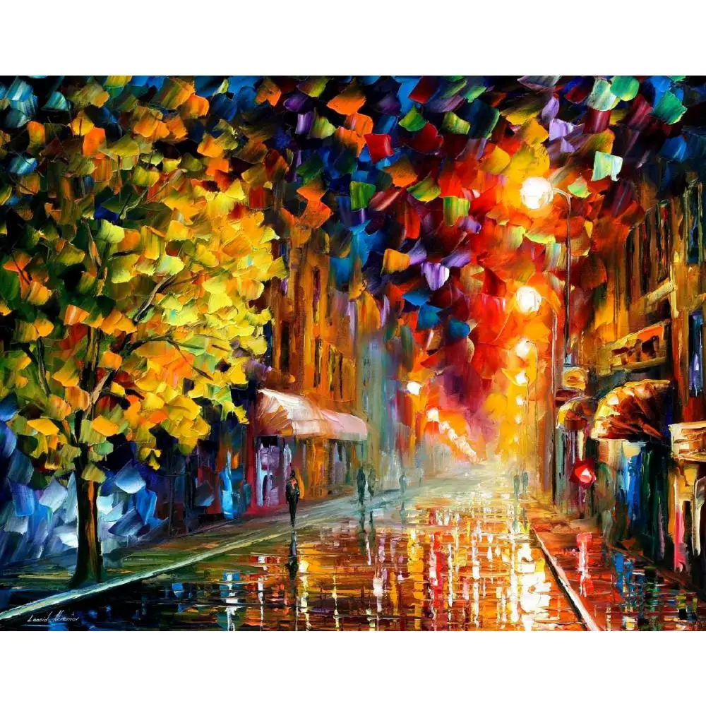 

Beautiful landscape paintings happy street palette knife art on canvas wall pictures for living room
