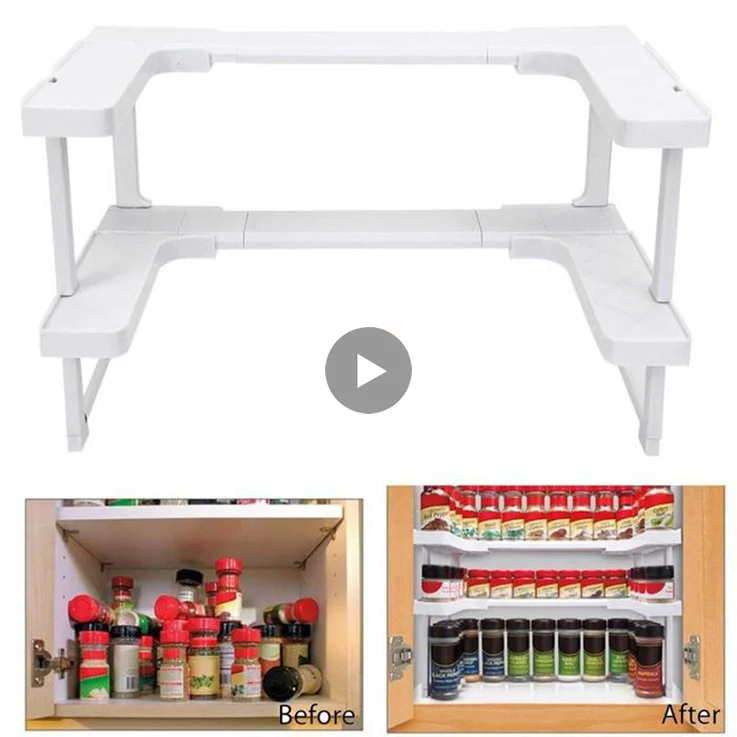 2 Layers Adjustable Spice Rack Countertop Organizer for Cabinet Storage Kitchen Spice Spice Rack Cabinet Cupboard Organizer