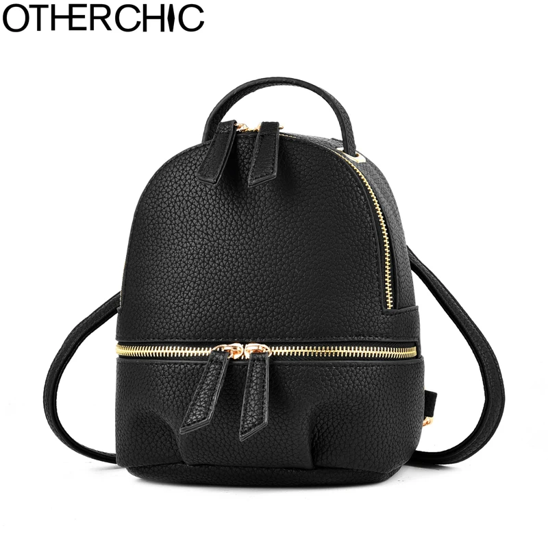 

OTHERCHIC Designer Backpack Mini Women Multifunction Bag Casual Faux Leather Women Backpacks Black Small Girls Daypack 8N04-11