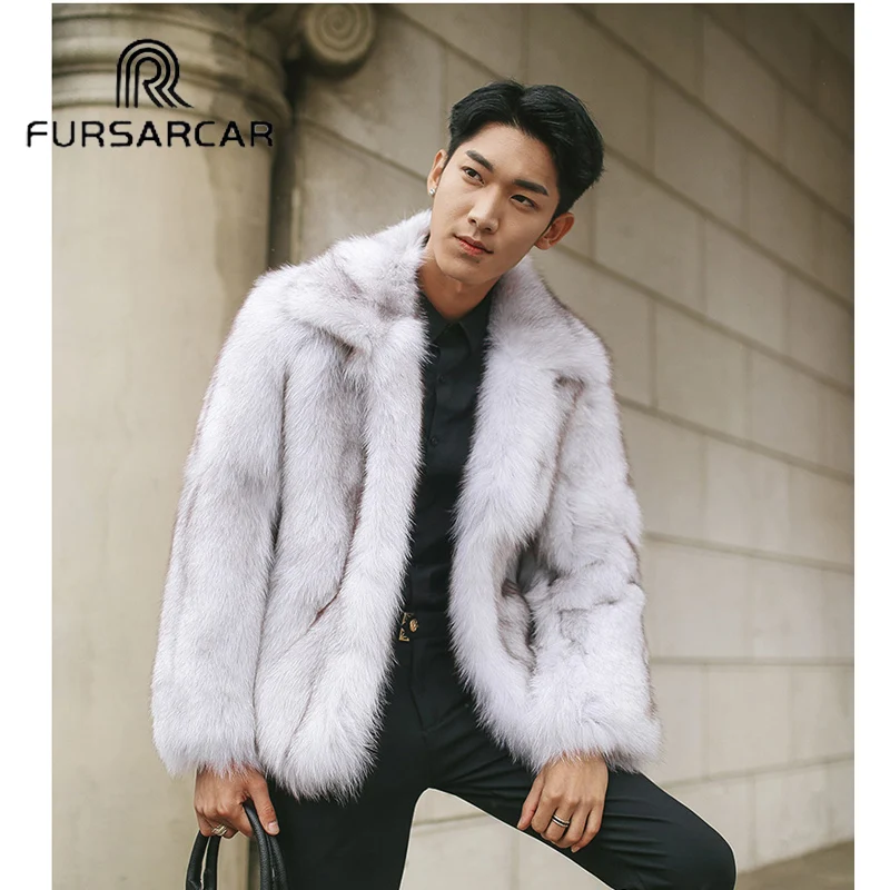 FURSARCAR Новое поступление 2018 Роскошная Шуба из натурального Лисьего меха для