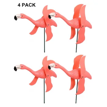 

Pink Flamingo Windmill Wind Spinner Whirligig for Your Lawn Yard Garden Decoration Lawn Pest Bird Repeller (4pack)