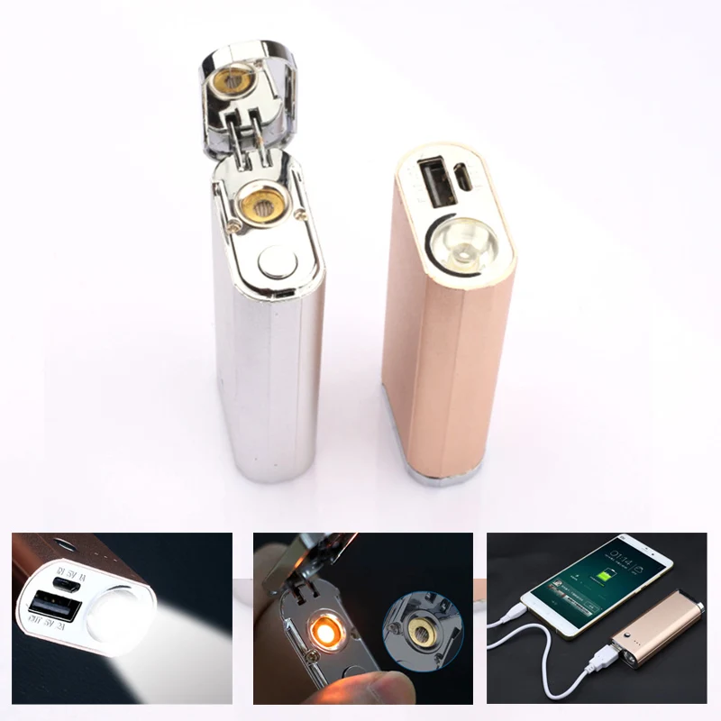 

flashlight cigarette lighter Multifunction power bank 3 in 1 built in battery 6800mA rechargeable flash-light Portable torch