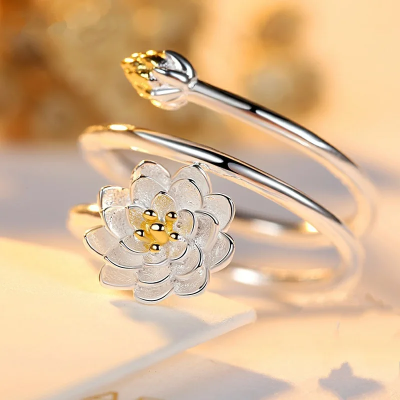 925 Silver Lotus Ring Silver Ring Women Open Personality Simple Lotus 925-silver-lotus-ring-silver-ring-women-open-personality-simple-lotus
