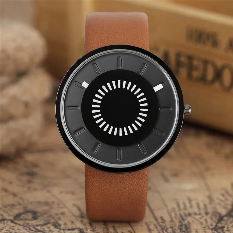 Creative Watch Turntable Dial Simple Men s Analog Casual Sport Leather Wrist Watch Student Clock Hours 1