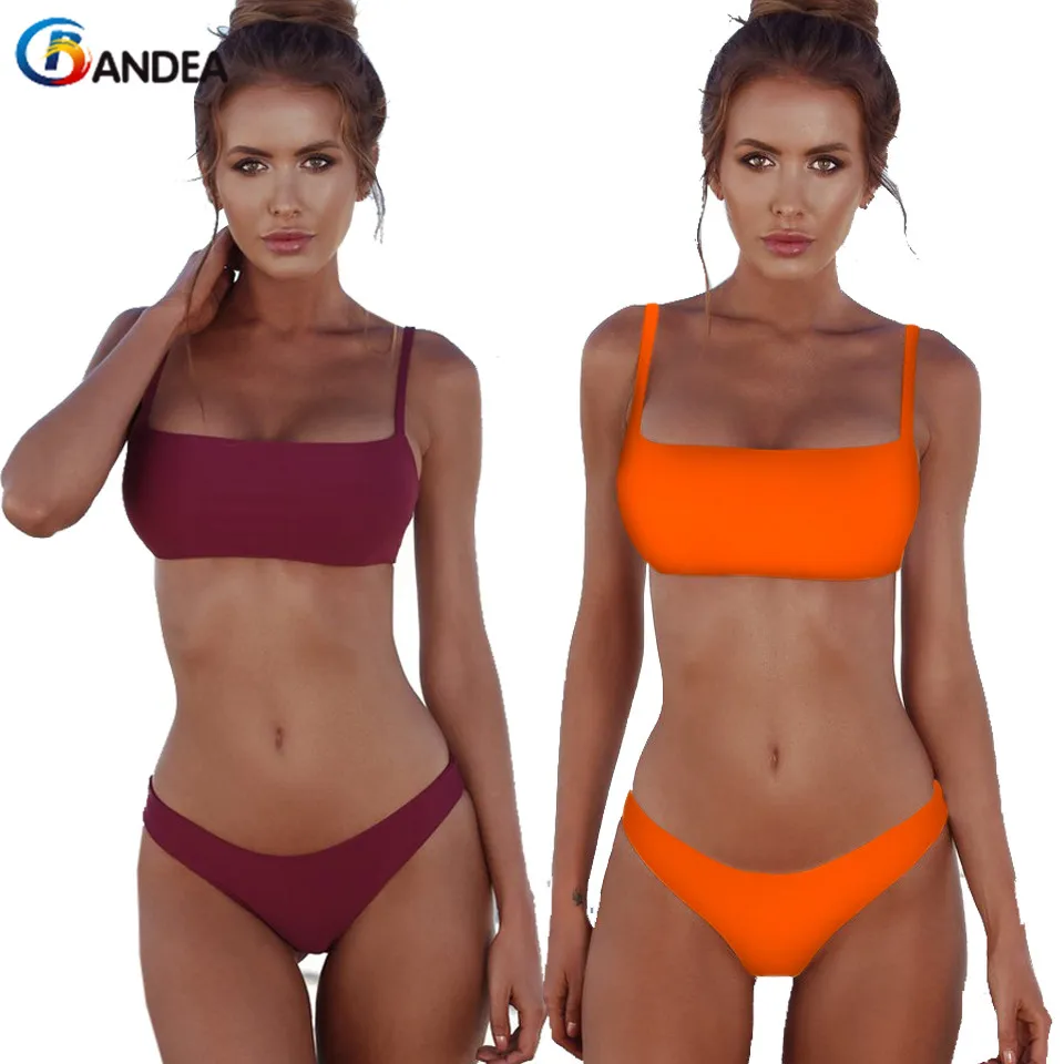 

BANDEA 2019 New Sexy Push Up Bikini Women Solid Biquini Vintage Swimwear Swimsuit Beach Wear Bathing Suit Bandeau Bikini Set