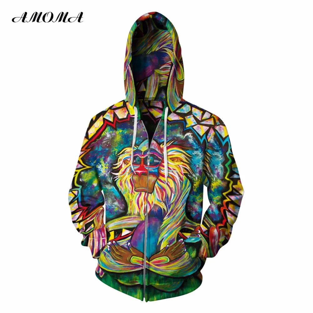 

AMOMA Unisex Realistic 3d Digital Print Pullover Zip Hoodie Sweatshirt Monkey King