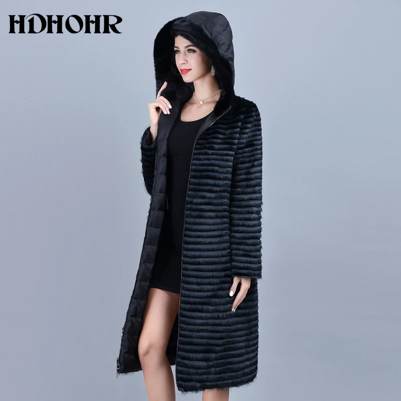 HDHOHR 2018 New Real Fur Coat Women Natural Mink Fur Coats With Down Double Side Wear Genuine Leather Warm Jacket Lady Fur Coat