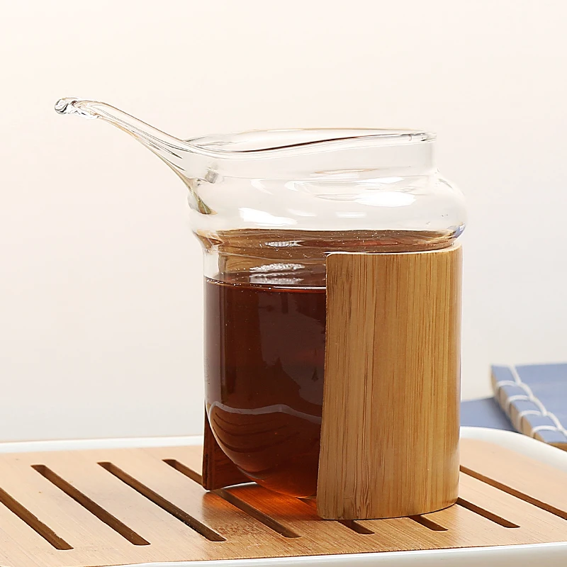 Креативный чайный кувшин из борозилкатного стекла с бамбуковым держателем ручной работы, стеклянная чайная чашка, чахай кунг-фу, чайная посуда, аксессуары