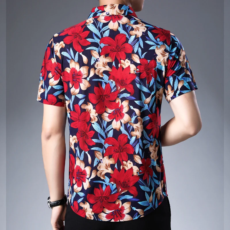 MIACAWOR Новая летняя гавайская рубашка мужская повседневная Camisa Masculina модные цветочные рубашки с коротким рукавом пляжная рубашка C465