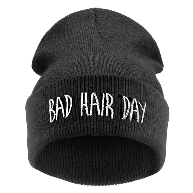 Bad Hair Day Skullies & Beanies для женщин черный цвет шапки для зимы вязаная шапочка хип-хоп женские Дешевые Gorras взрослых шапки