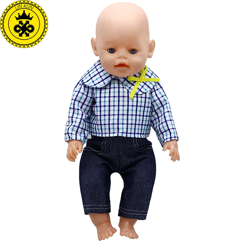 Buy Baby Doll Clothes Blue Plaid Shirt + Black Pants