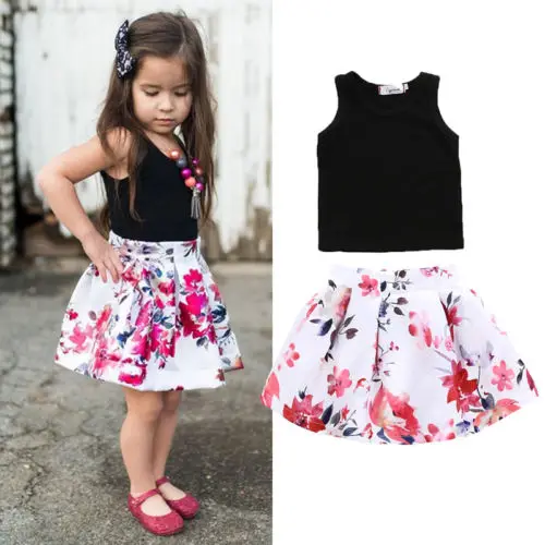 

Kids Baby Girl Princess Outfits Tops Vest+Floral Short Party Prom Dress
