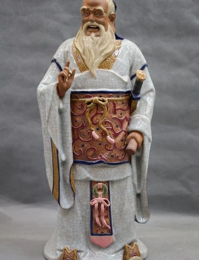 

24 China Folk Pottery WuCai porcelain Famous Confucius Kong Zi KongZi God Statue