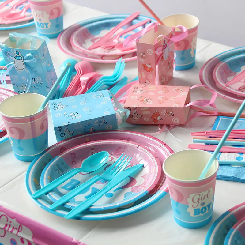 

Baby Shower Girl or Boy Disposable Party Tableware Set Tablecloth Paper Cups Napkins Plates Kids Birthday Parties Decorations
