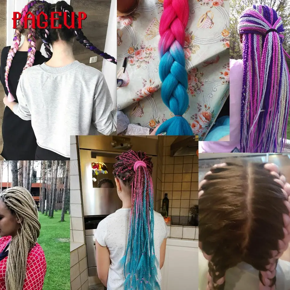 Pageup 24 Inches 105 Colored Synthetic Hair African Afro Jumbo Hair Braids Blue Pre Stretched Ombre Braiding Hair Extensions