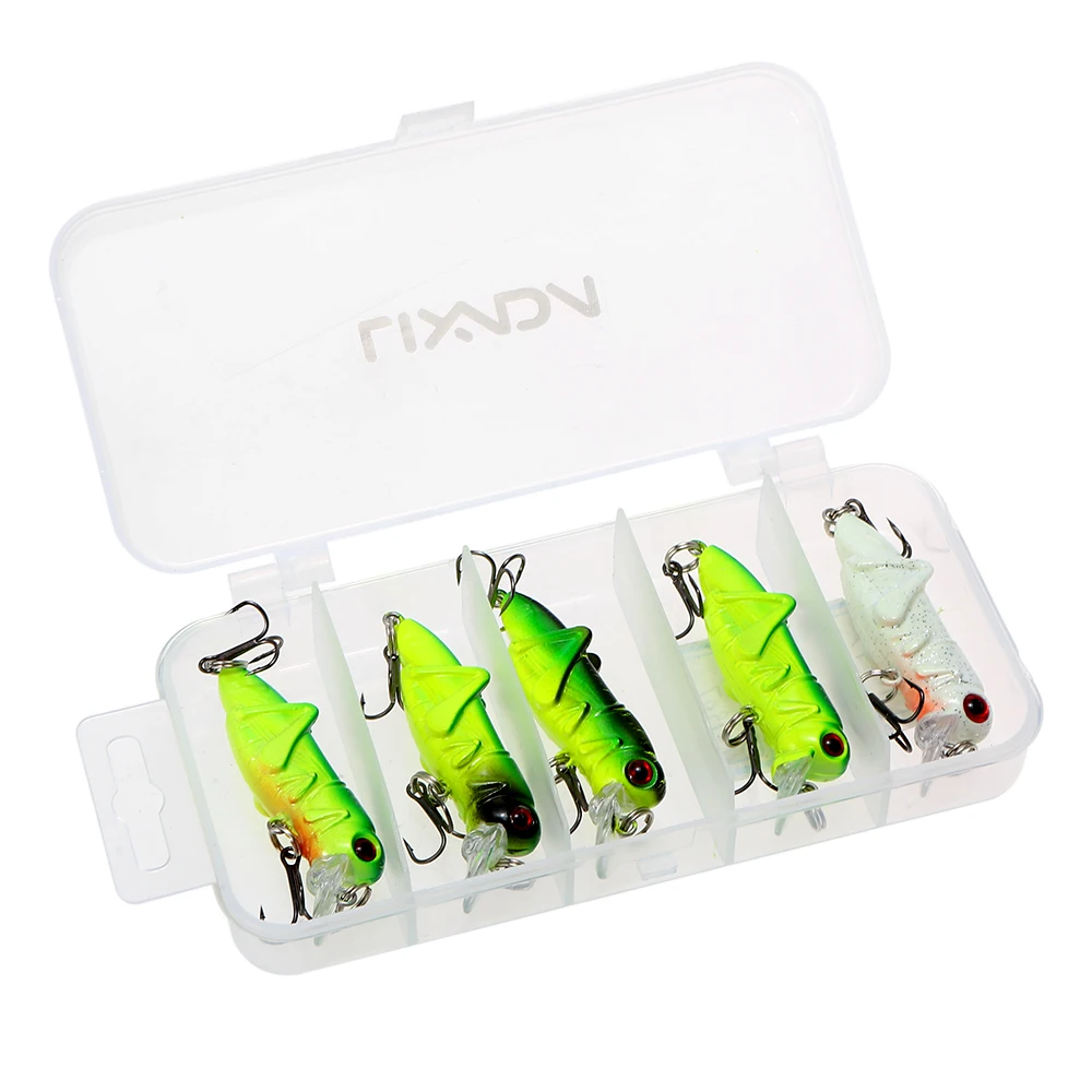 Lixada 5Pcs 4g / 4.5cm Artificial Fishing Lures Luminous Grasshopper Insect Shape Hard Baits Set Tackle Box Pesca | Спорт и