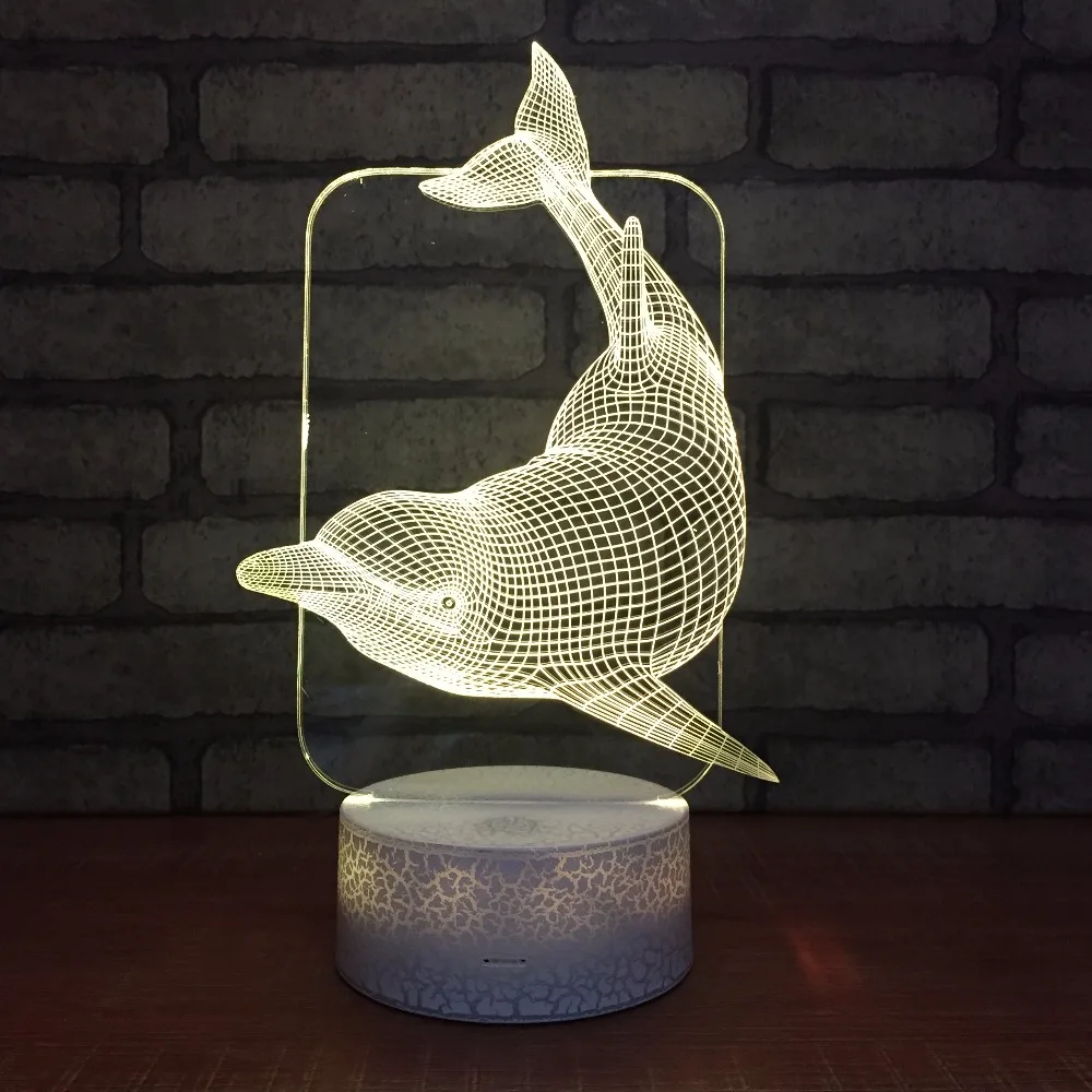 3D USB Светодиодная лампа дельфины Декор для комнаты 7 цветов визуальная Иллюзия