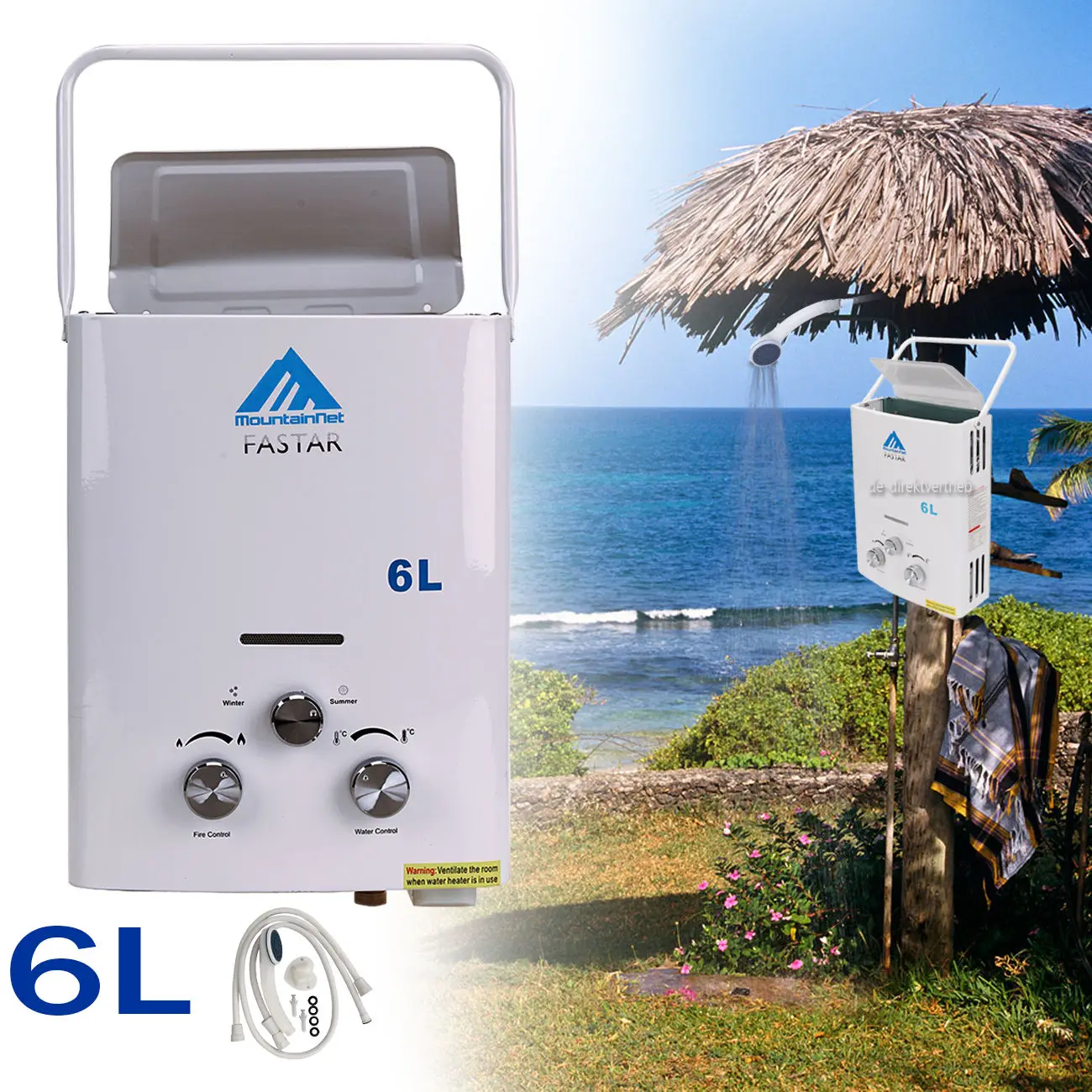Calentador de agua portátil para acampada, caldera de Gas LPG de 12KW