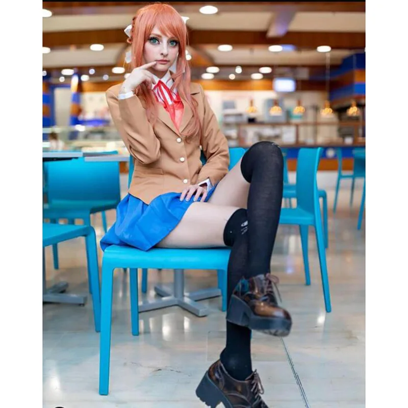 ROLECOS игра Doki Literature Club Косплей Monika головные уборы длинные красные волосы Пони аксессуары косплей синтетические волосы