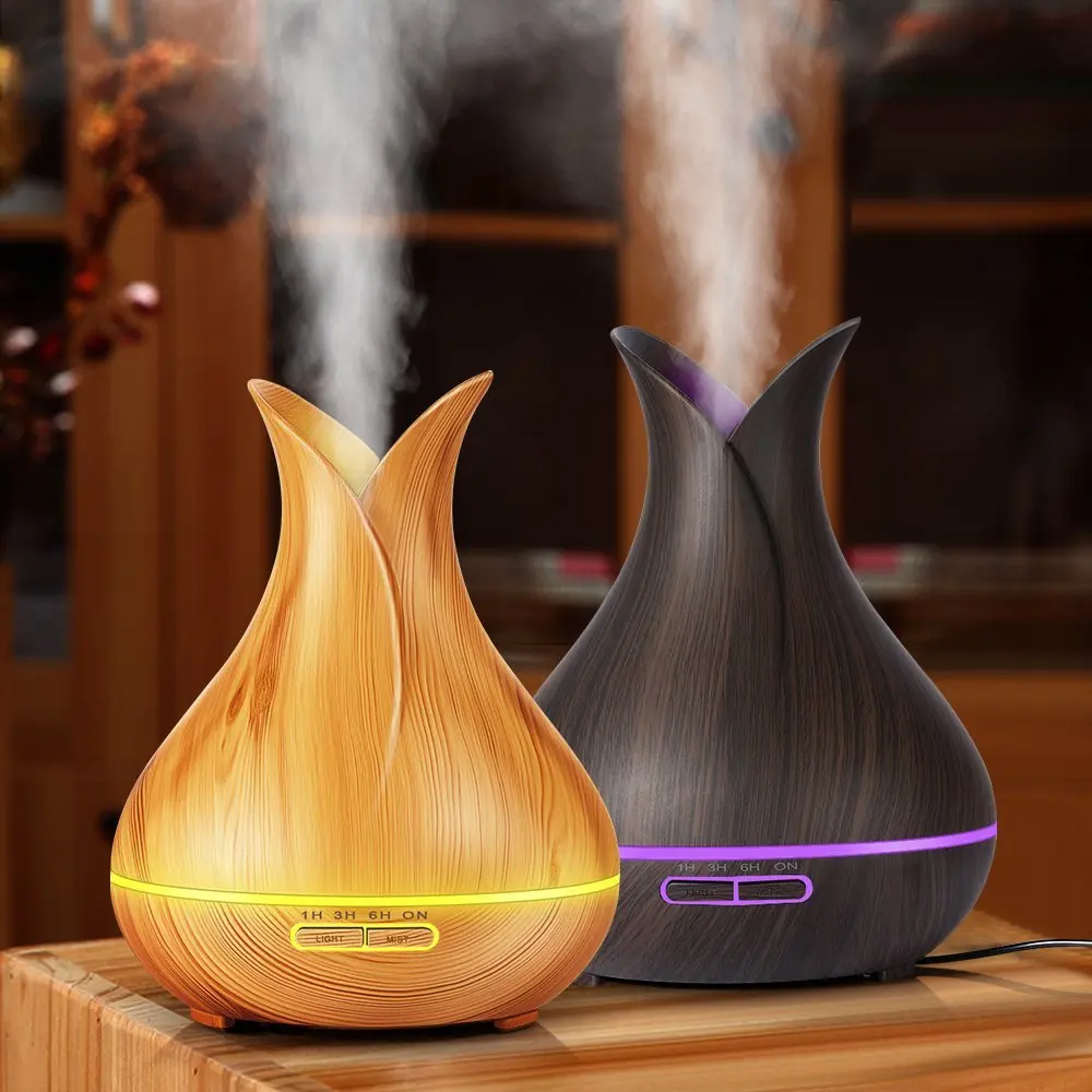  400ml Aroma Essential Oil Diffuser Ultrasonic Air Humidifier with Wood Grain 7 Color Changing LED L