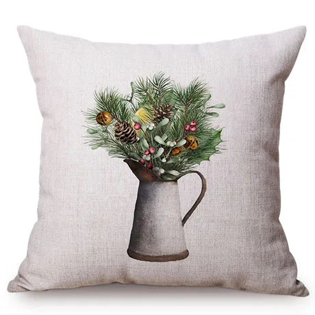 Colorful Nordic Floral Vase Glass Jar Home Sofa Small Fresh Decorative Cushion Cover Chic Purple Flower Cotton Linen Pillow Case M109-6